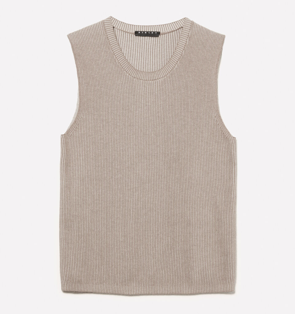 Beige knit vest - women's crew neck sweaters - Beige | Sisley image number 5